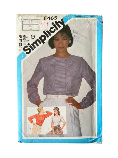 Simplicity 6465 Womens Size 10 UK Blouse Top FF