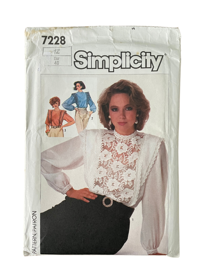 Simplicity 7228 Womens Size 10 Blouse Top Shirt FF