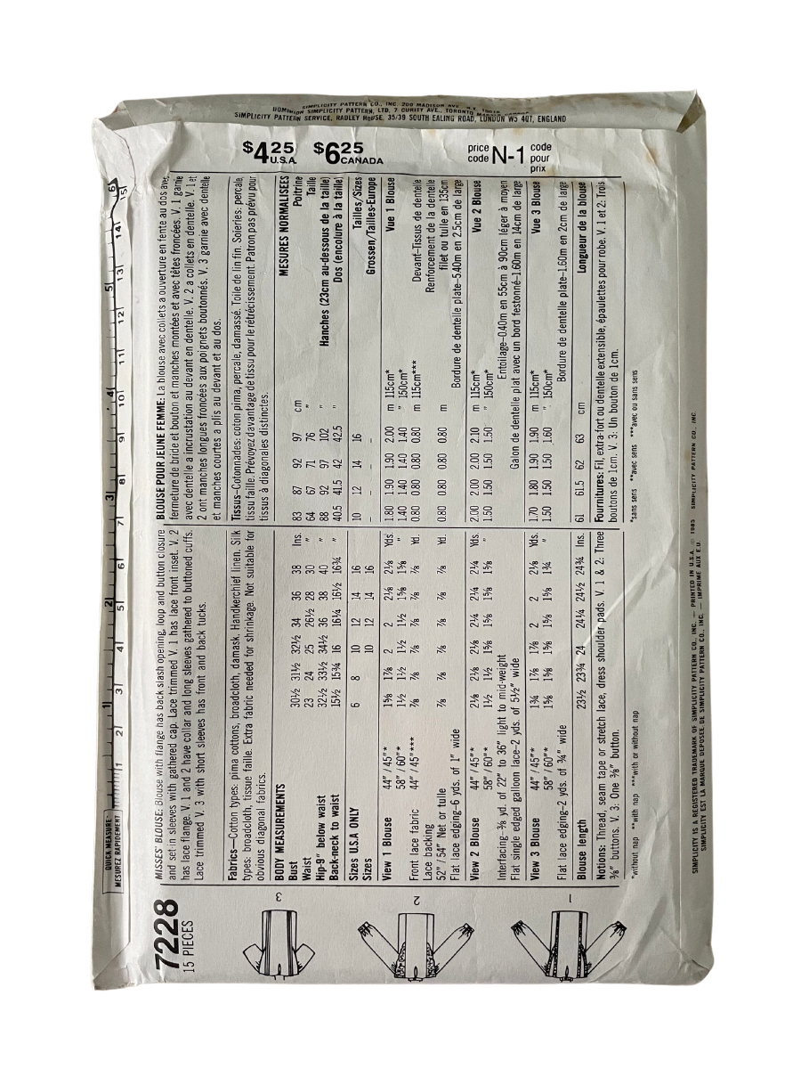 Simplicity 7228 Womens Size 10 Blouse Top Shirt FF