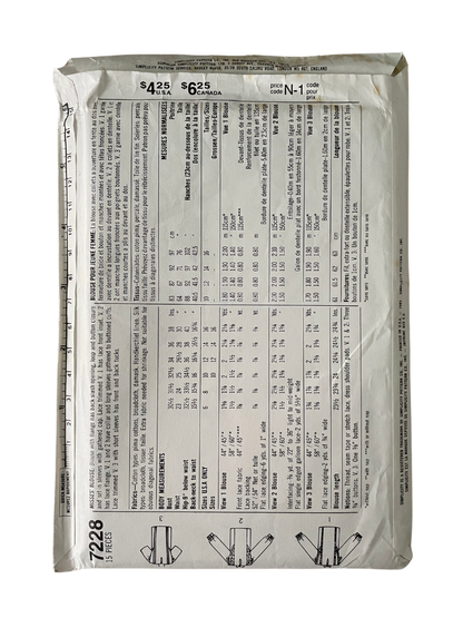 Simplicity 7228 Womens Size 10 Blouse Top Shirt FF