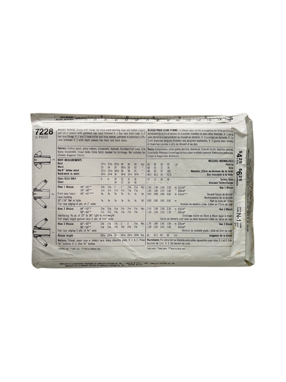 Simplicity 7228 Womens Size 10 Blouse Top Shirt FF