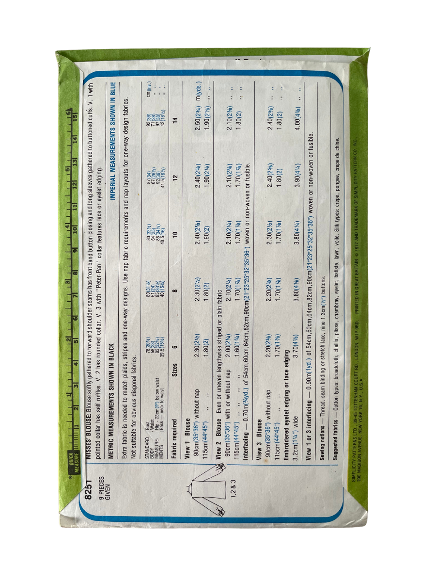 Simplicity 8251 Womens Size 10 Top Shirt Blouse FF