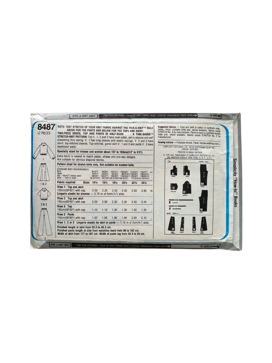 Simplicity 8487 Womens Size 14-18 Top Skirt Trousers FF