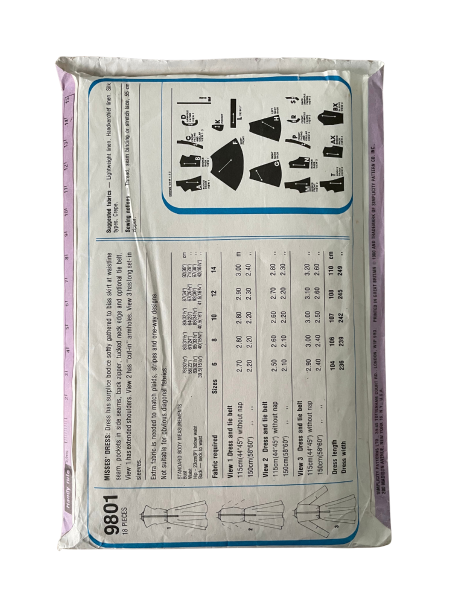 Simplicity 9801 Womens Size 10 UK Dress FF