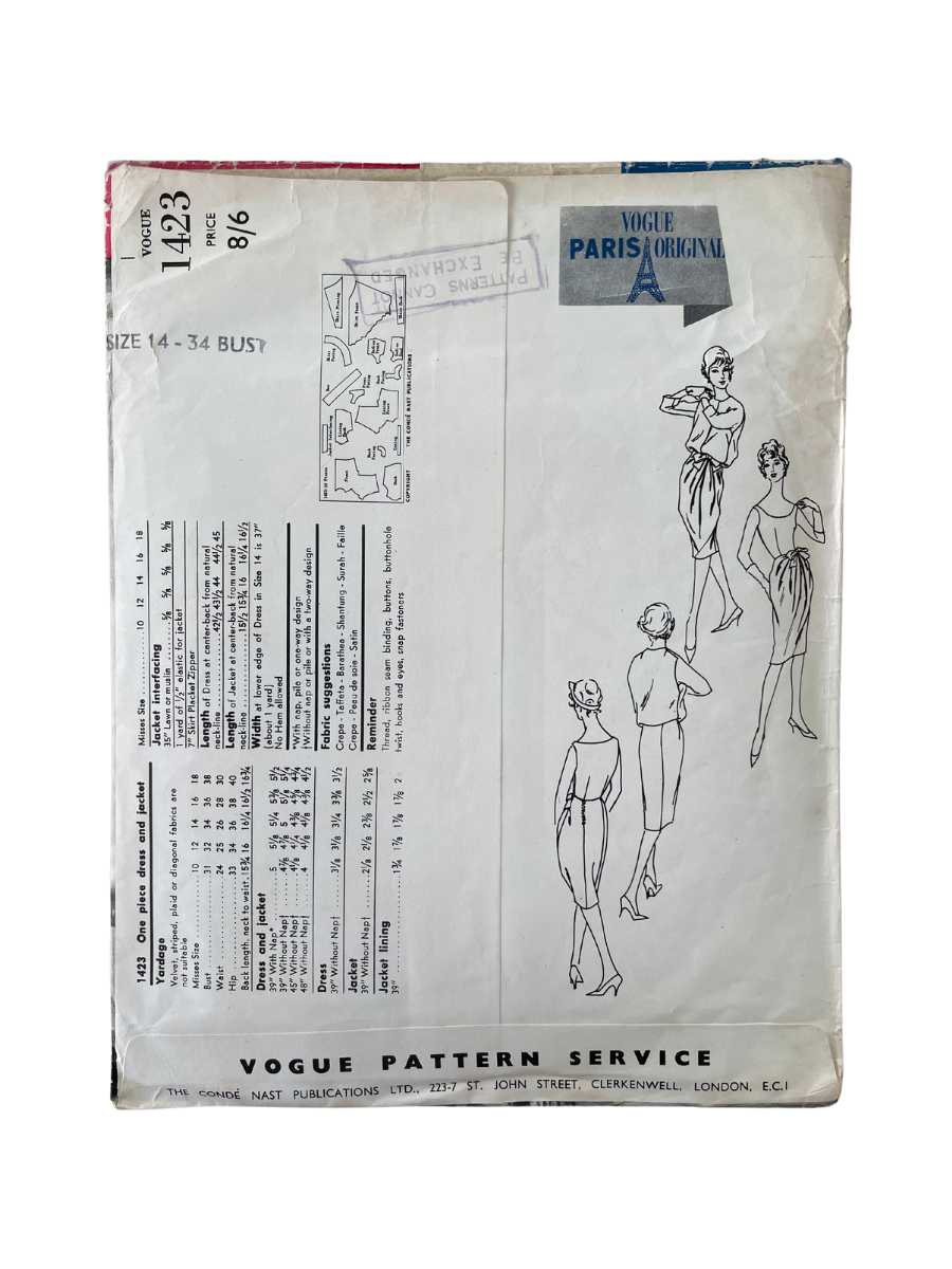 Vogue 1423 Womens Size 10 UK Dress Jacket Nina Ricci