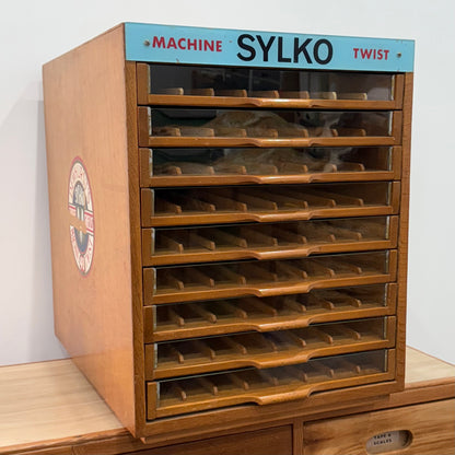Sylko Machine Twist Oak Haberdashery Cabinet with Glass Drawers