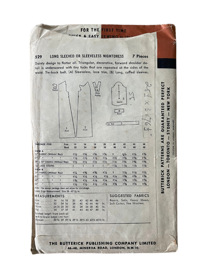 Butterick 529 Womens Size 18 Nightdress FF