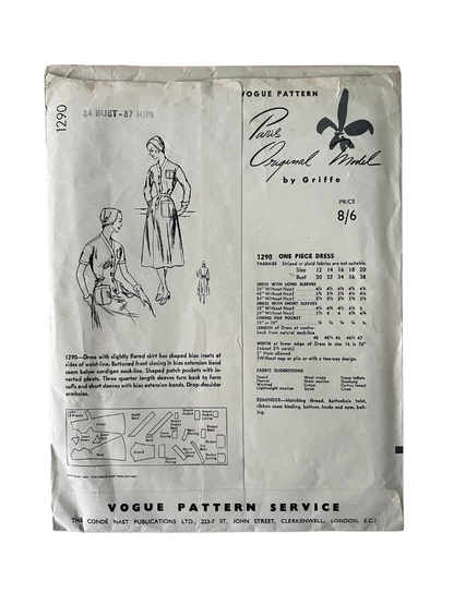 Vogue 1290 Womens Size 10 Dress FF