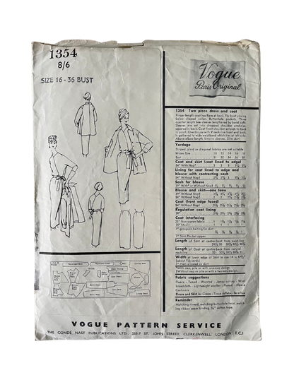 Vogue Paris Original 1354 Womens Size 12 Dress Coat