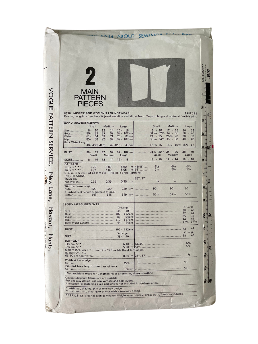 Vogue 8576 Womens Size S Caftan Kaftan Loungewear