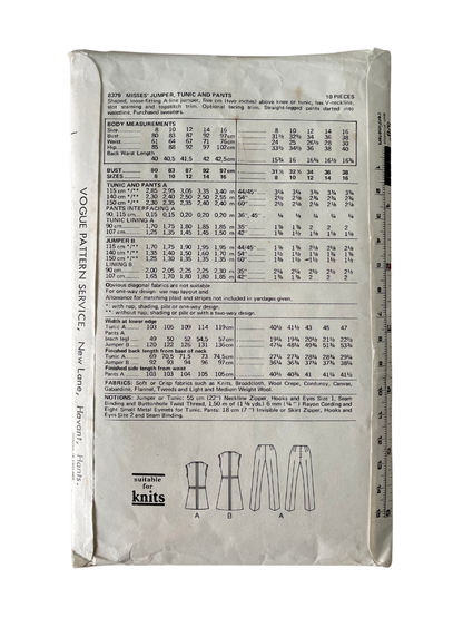 Vogue 8379 Womens Size 12 Tunic Dress Trousers