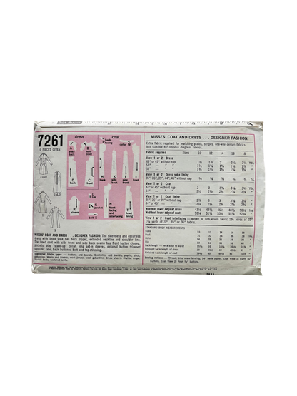 Simplicity 7261 Womens Size 12 Dress Coat