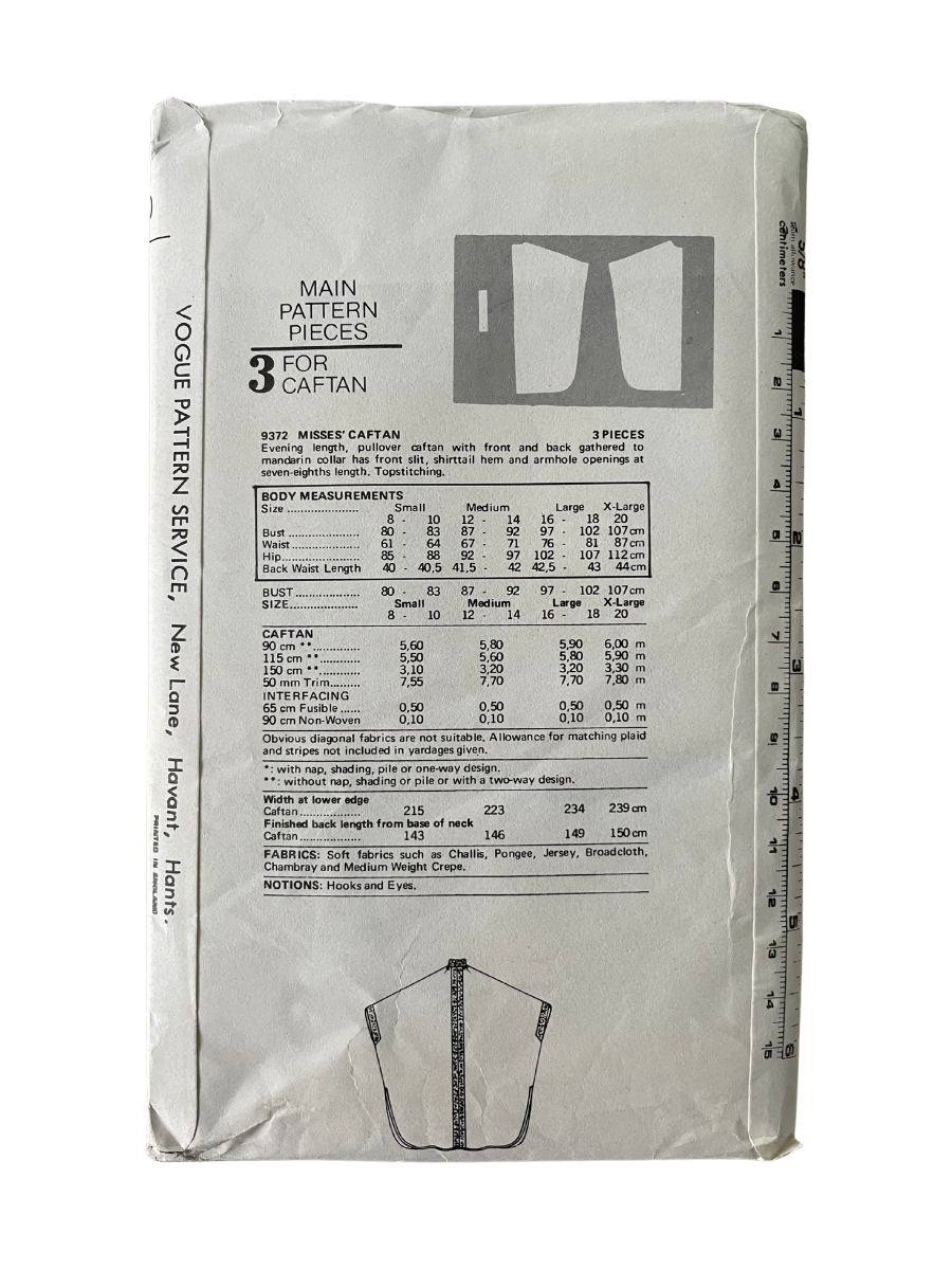 Vogue 9372 Womens Size S Caftan Kaftan FF