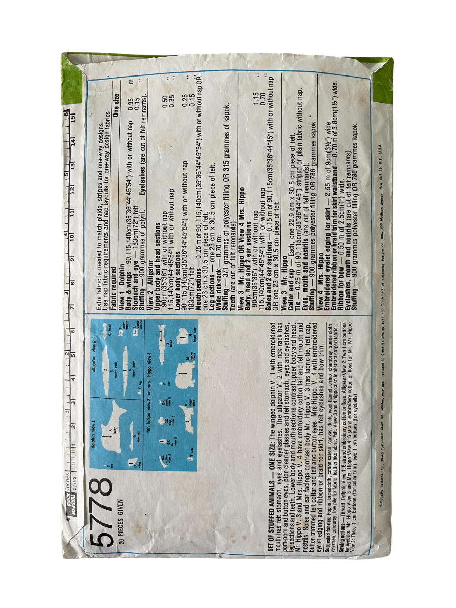 Simplicity 5778 Soft Toy Animals