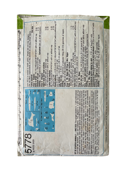 Simplicity 5778 Soft Toy Animals