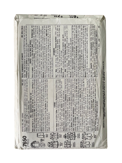 Simplicity 7650 Soft Toy Doll and Clothes FF