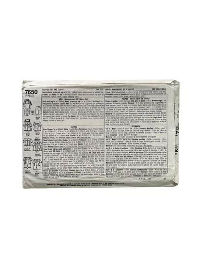 Simplicity 7650 Soft Toy Doll and Clothes FF