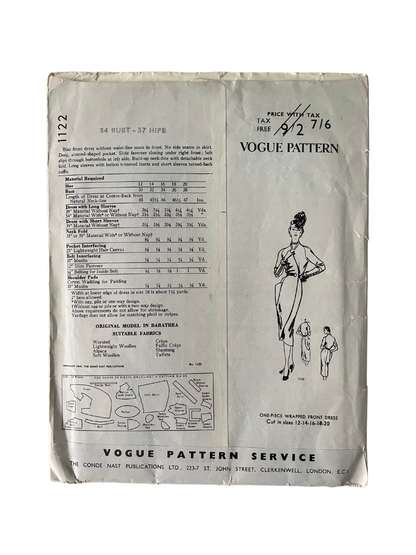 Vogue 1122 Womens Size 10 Dress FF