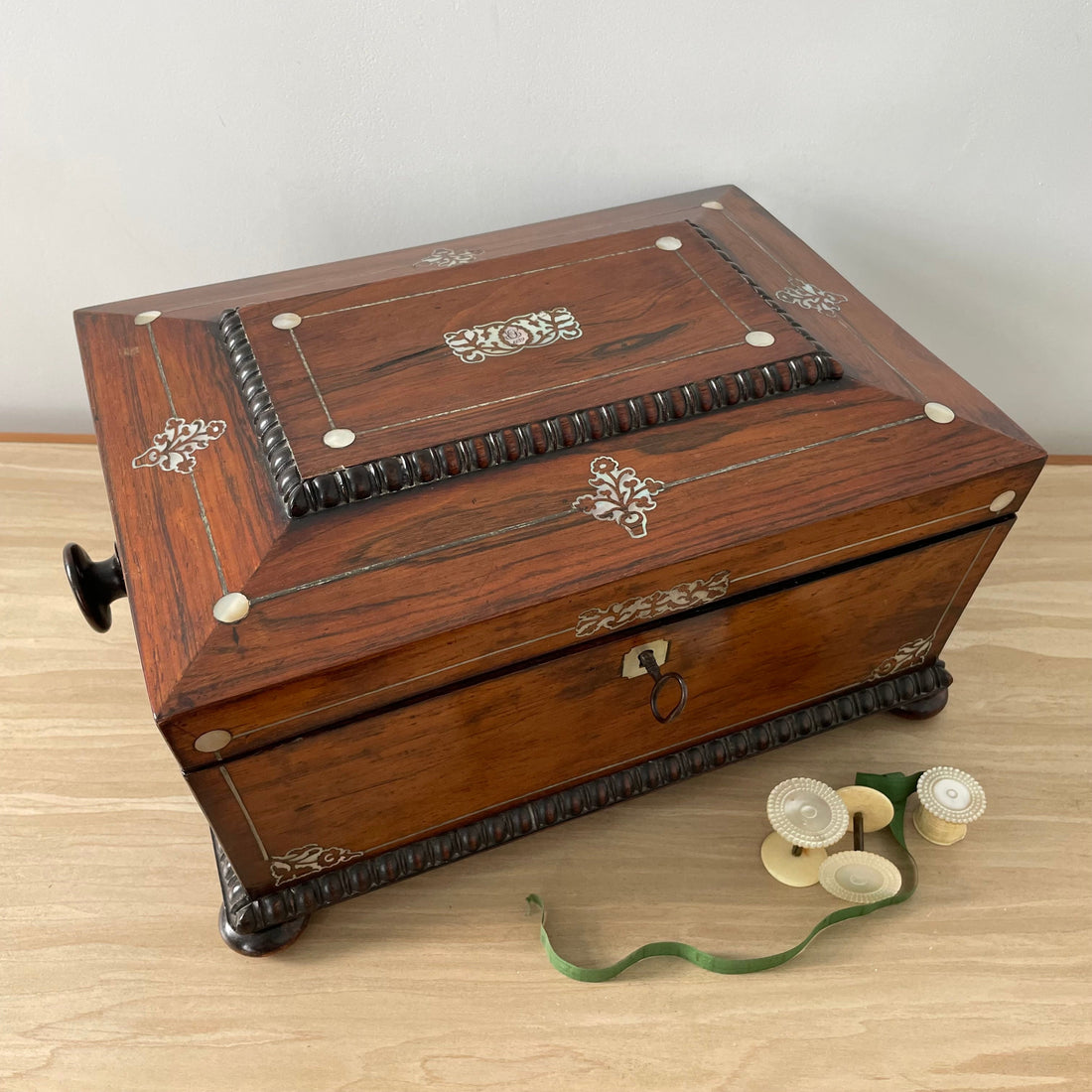 Antique Rosewood Sewing Box – Dated 1839 with Original Tools &amp; Provenance