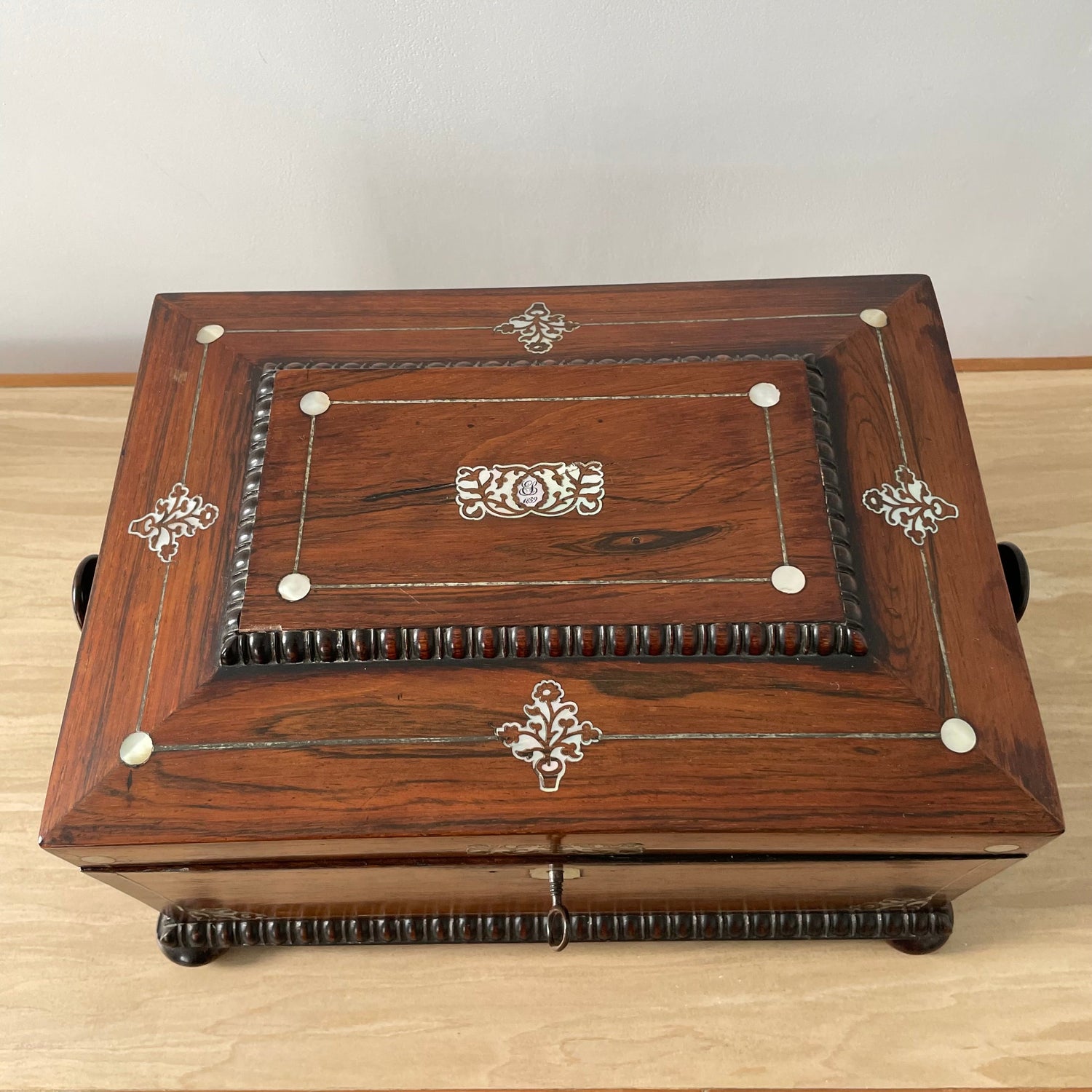 Antique Rosewood Sewing Box – Dated 1839 with Original Tools &amp; Provenance