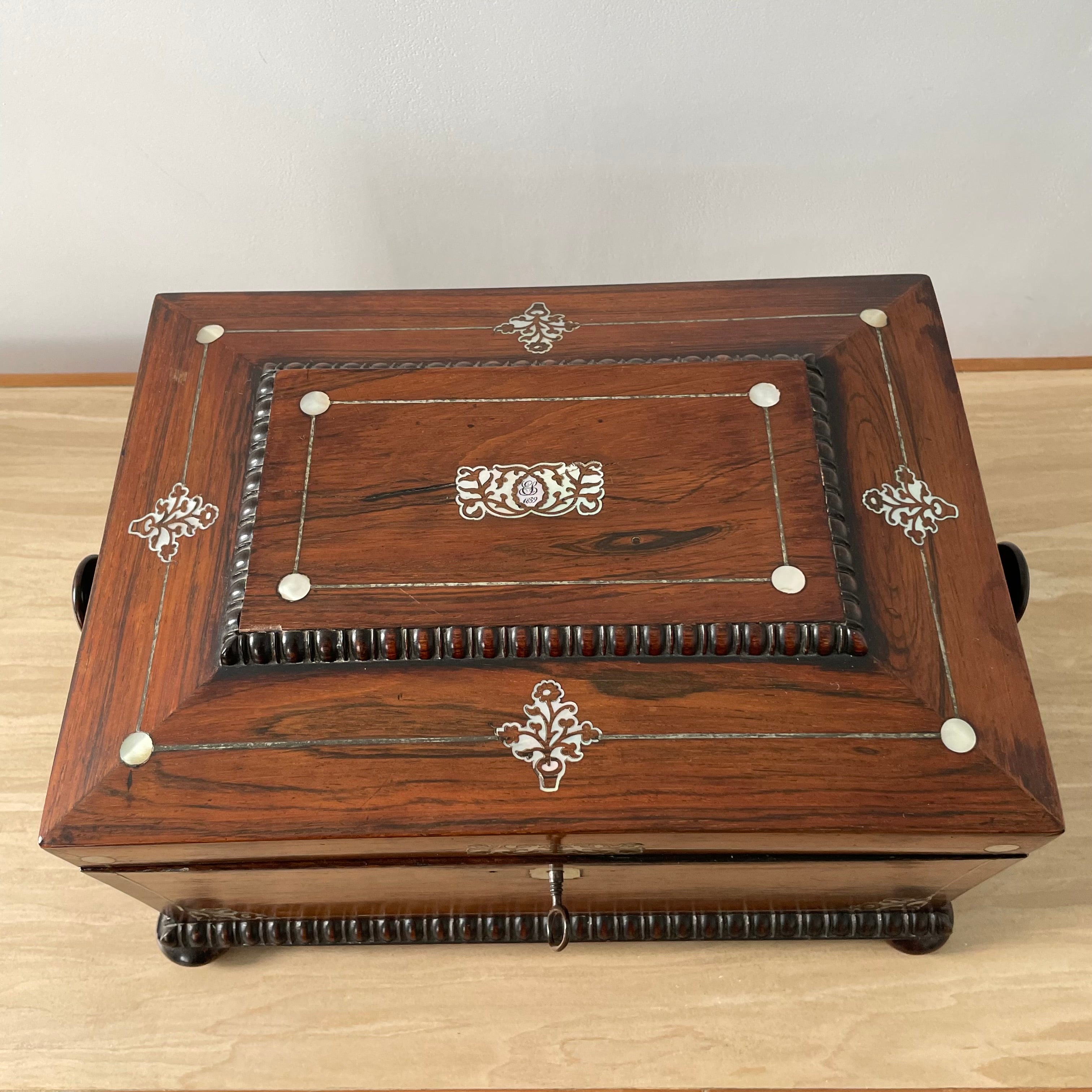 Antique Rosewood Sewing Box – Dated 1839 with Original Tools &amp; Provenance