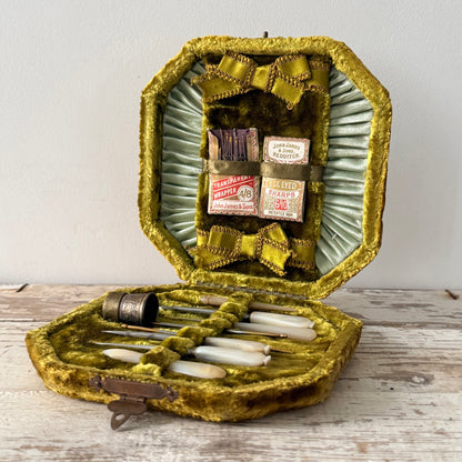 Antique Sewing Necessaire with Mother of Pearl Tools c.1890–1910