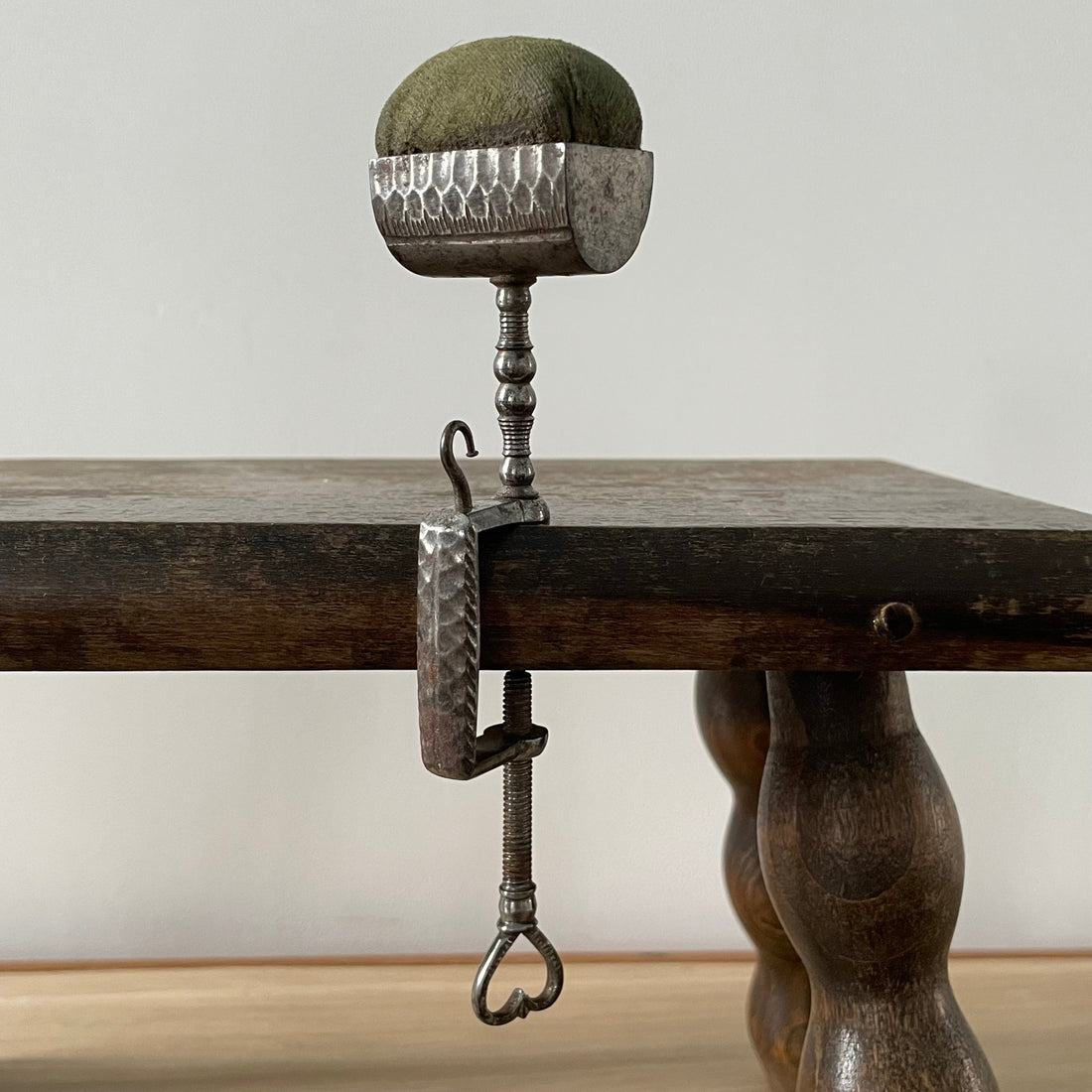 Antique 19th Century Steel Cushion Table Clamp Green