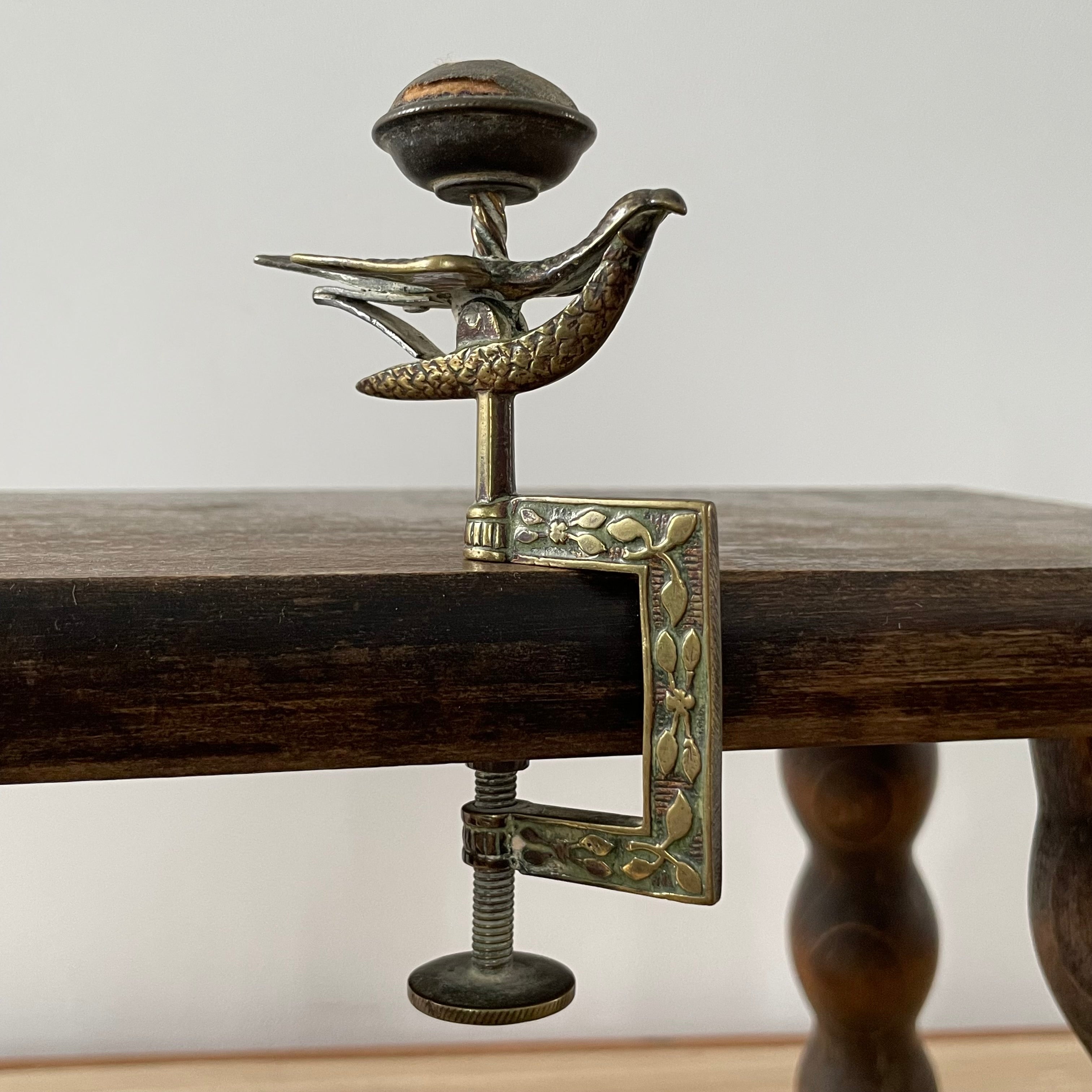 Victorian Cast Brass Sewing Bird Clamp – c.1860 Ornate Pincushion Clamp