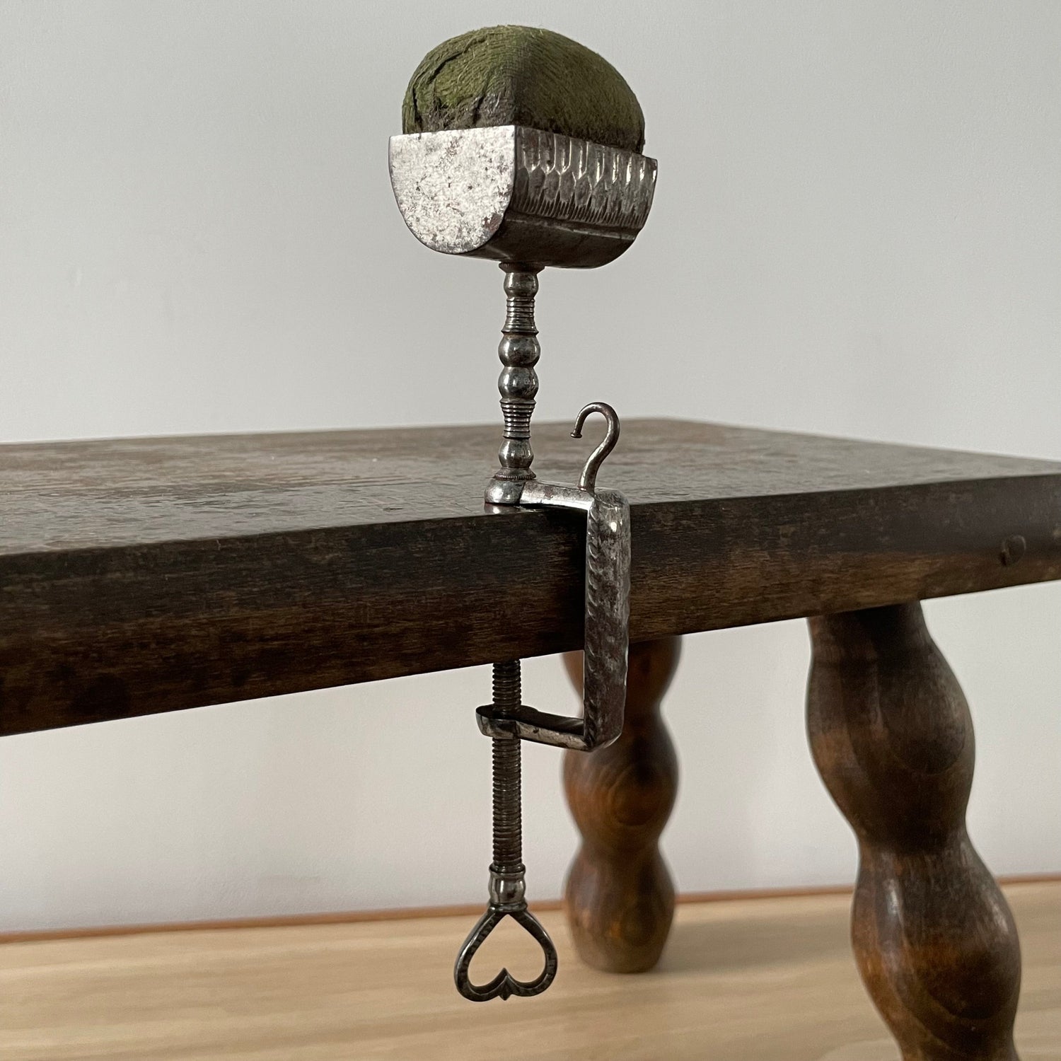 Antique 19th Century Steel Cushion Table Clamp Green