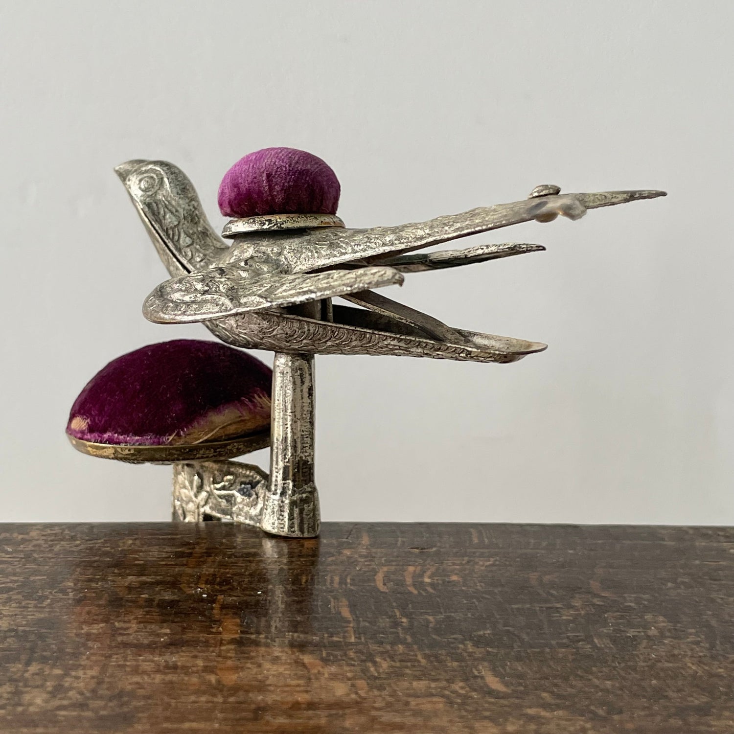 Antique Early 19th Century Bird Sewing Clamp with Pin Cushion