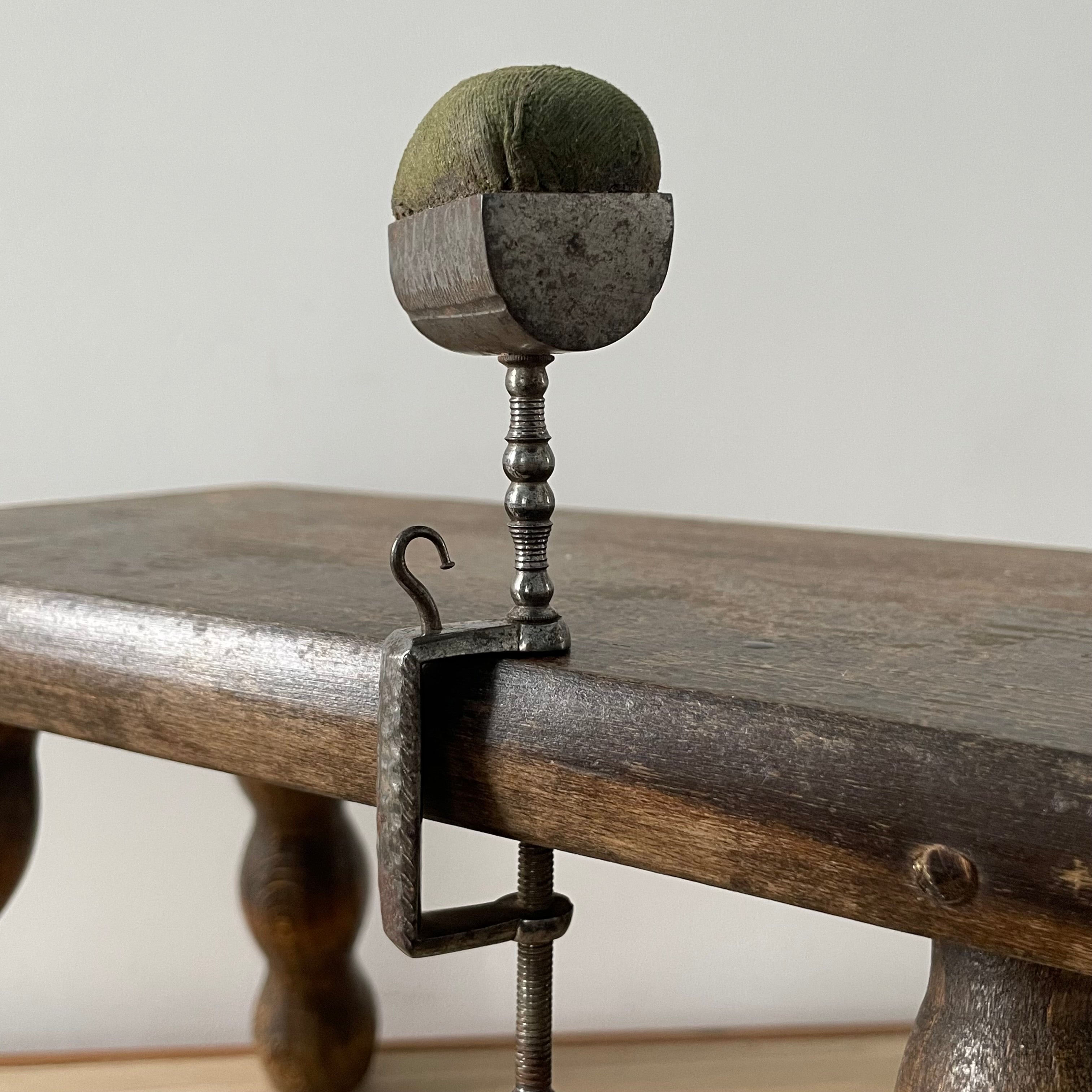 Antique 19th Century Steel Cushion Table Clamp Green