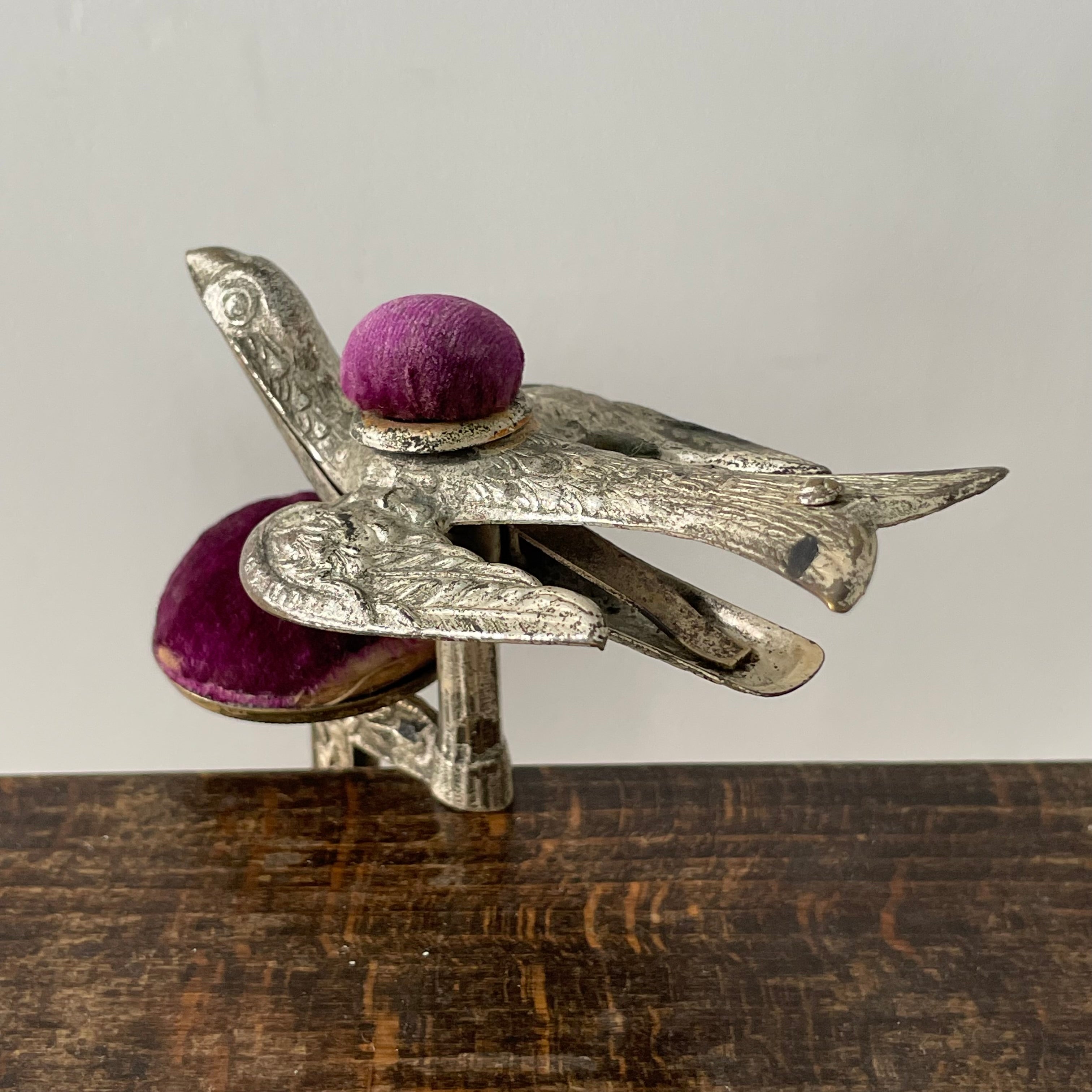 Antique Early 19th Century Bird Sewing Clamp with Pin Cushion