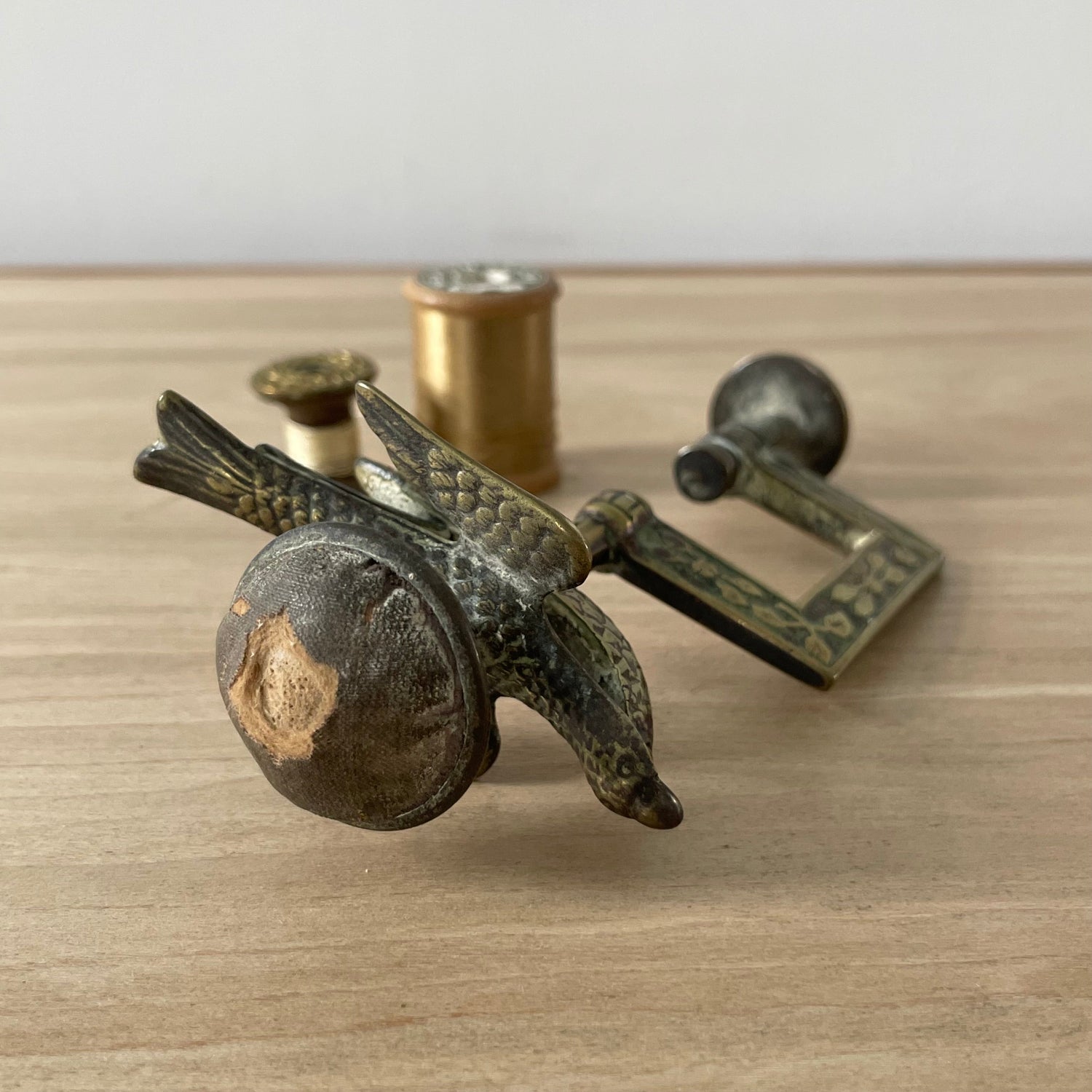 Victorian Cast Brass Sewing Bird Clamp – c.1860 Ornate Pincushion Clamp