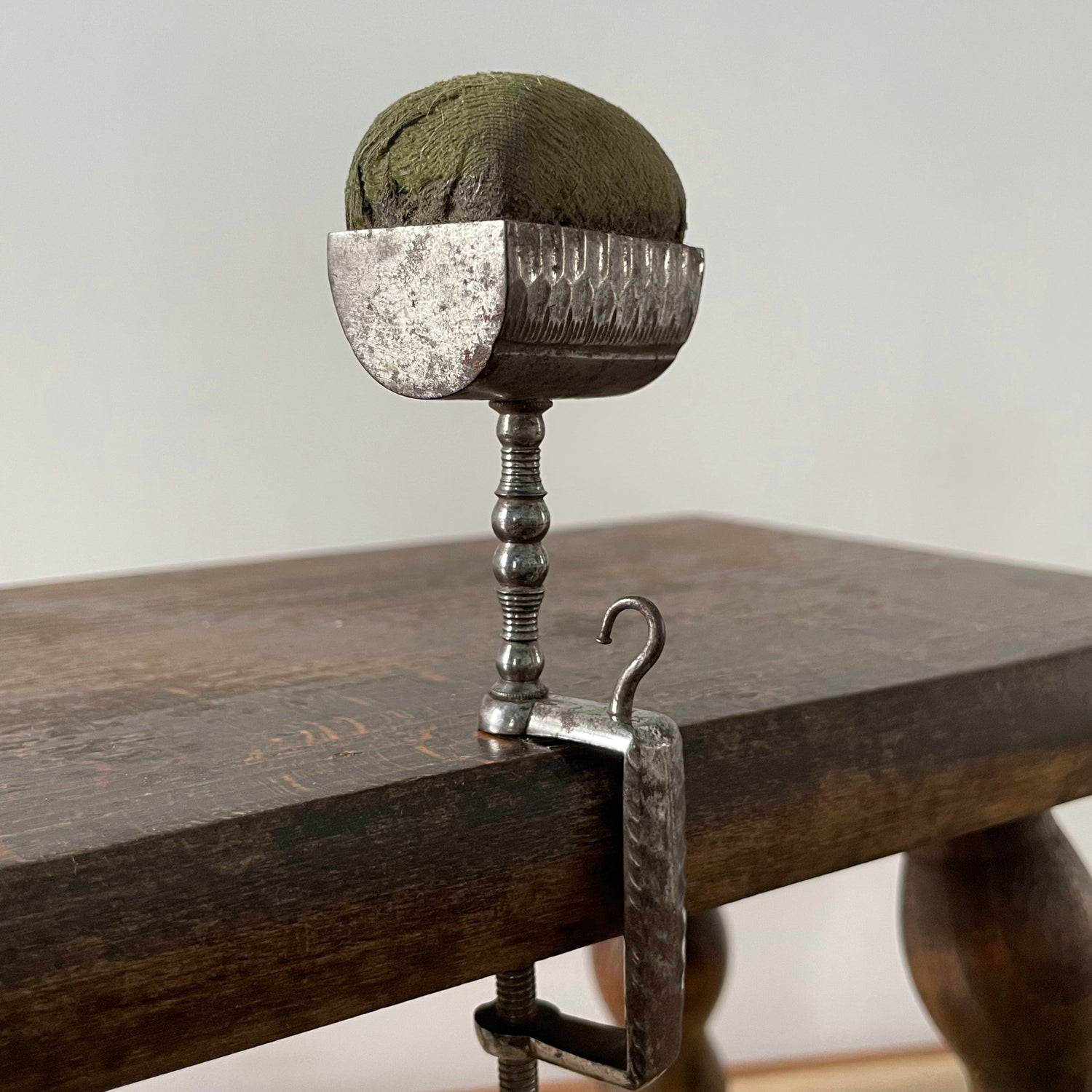 Antique 19th Century Steel Cushion Table Clamp Green