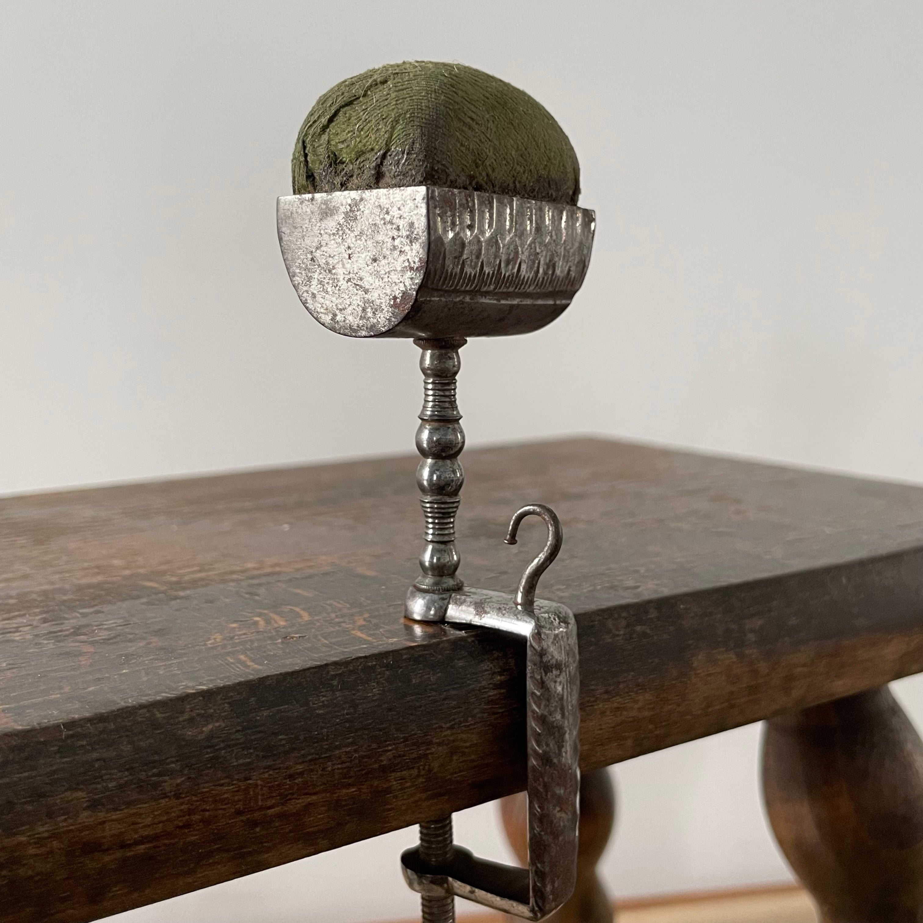 Antique 19th Century Steel Cushion Table Clamp Green