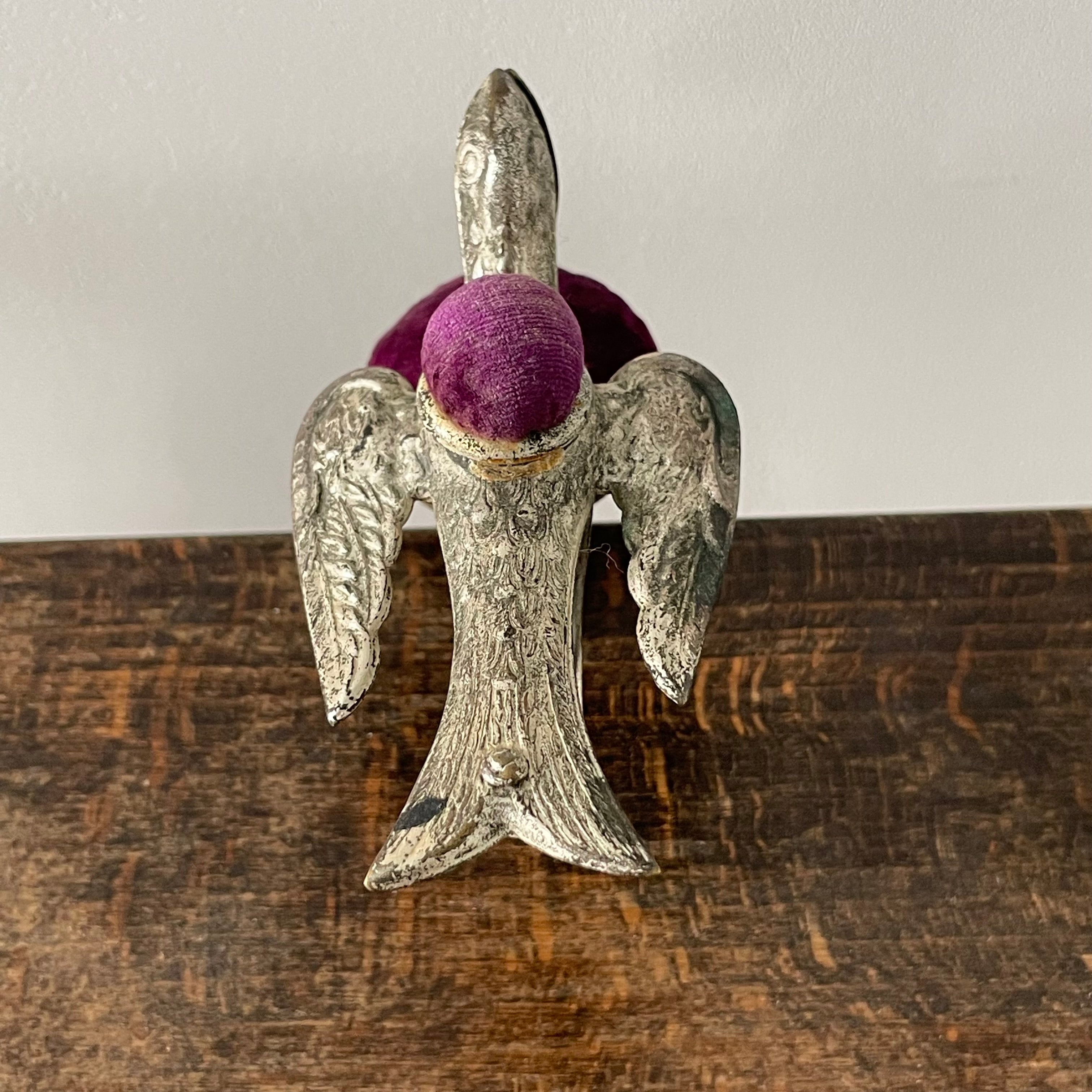 Antique Early 19th Century Bird Sewing Clamp with Pin Cushion