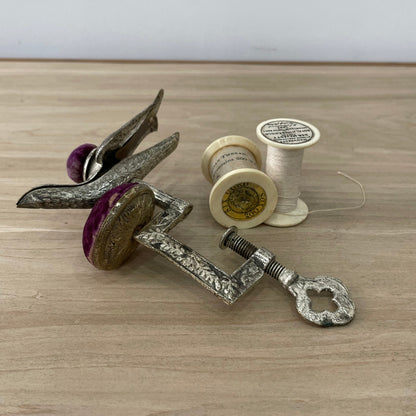 Antique Early 19th Century Bird Sewing Clamp with Pin Cushion