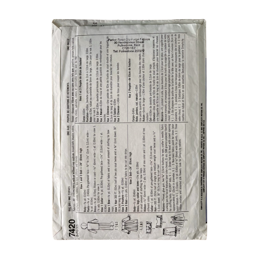 Simplicity 7420 One Size Rag Doll and Outfits