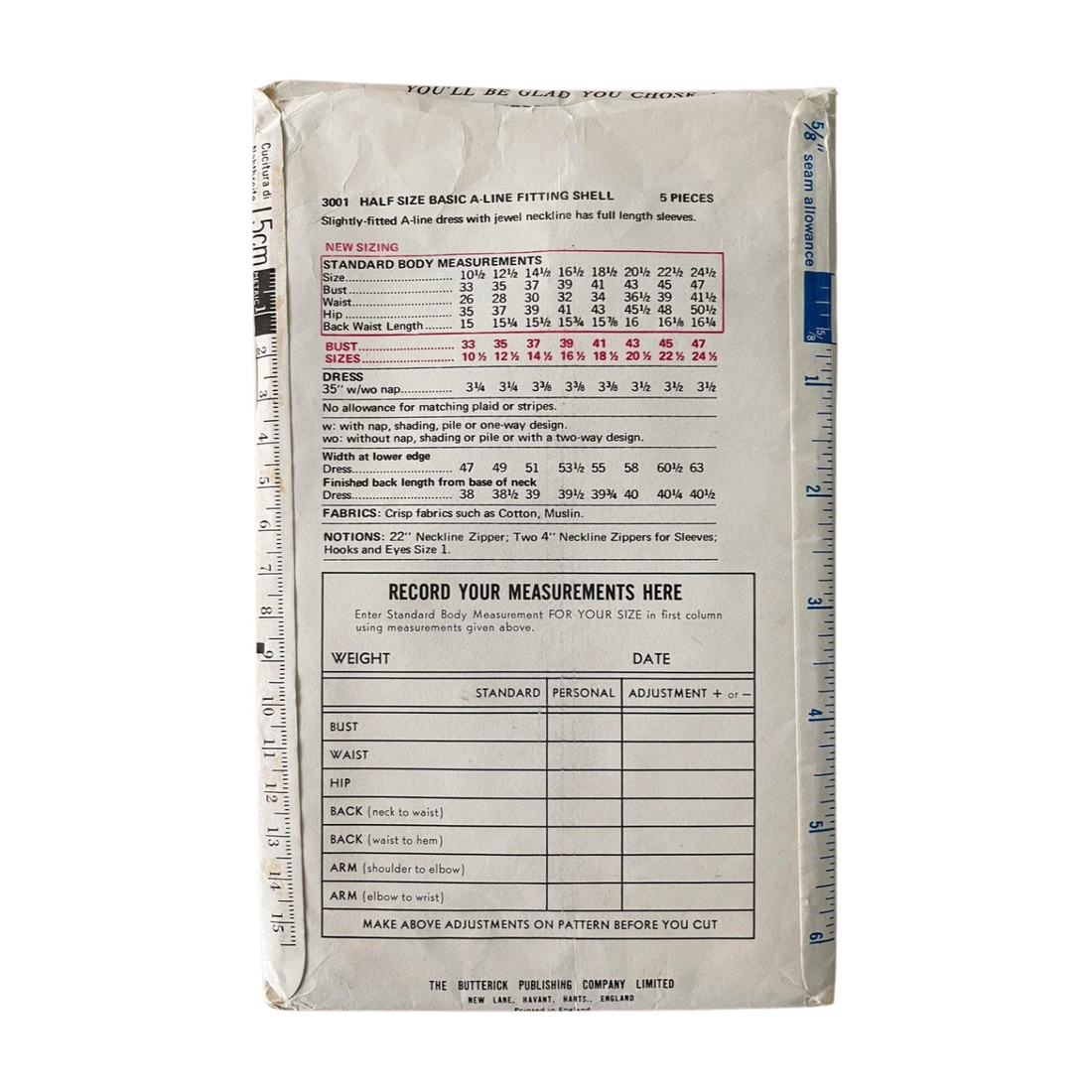 Butterick 3001 Womens Size 12-14 Bust 37” Dress