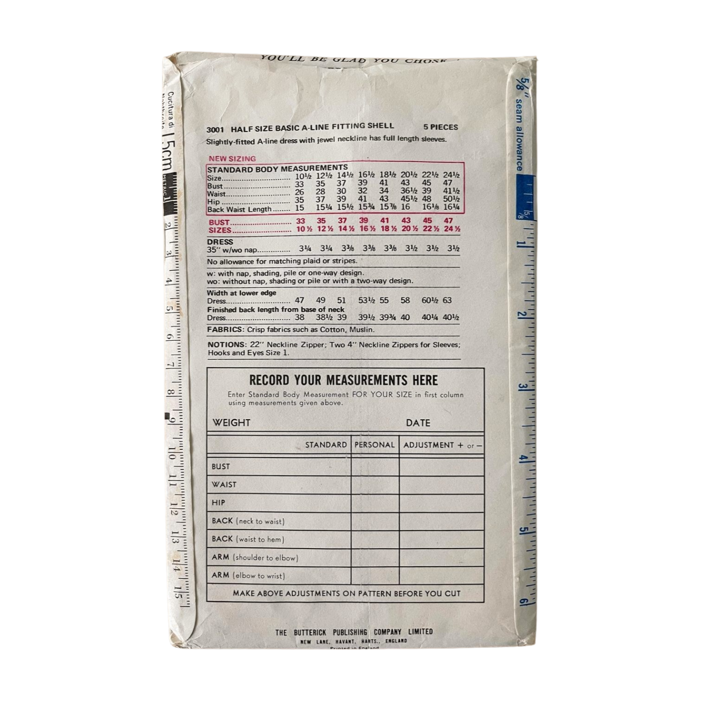 Butterick 3001 Womens Size 12-14 Bust 37” Dress