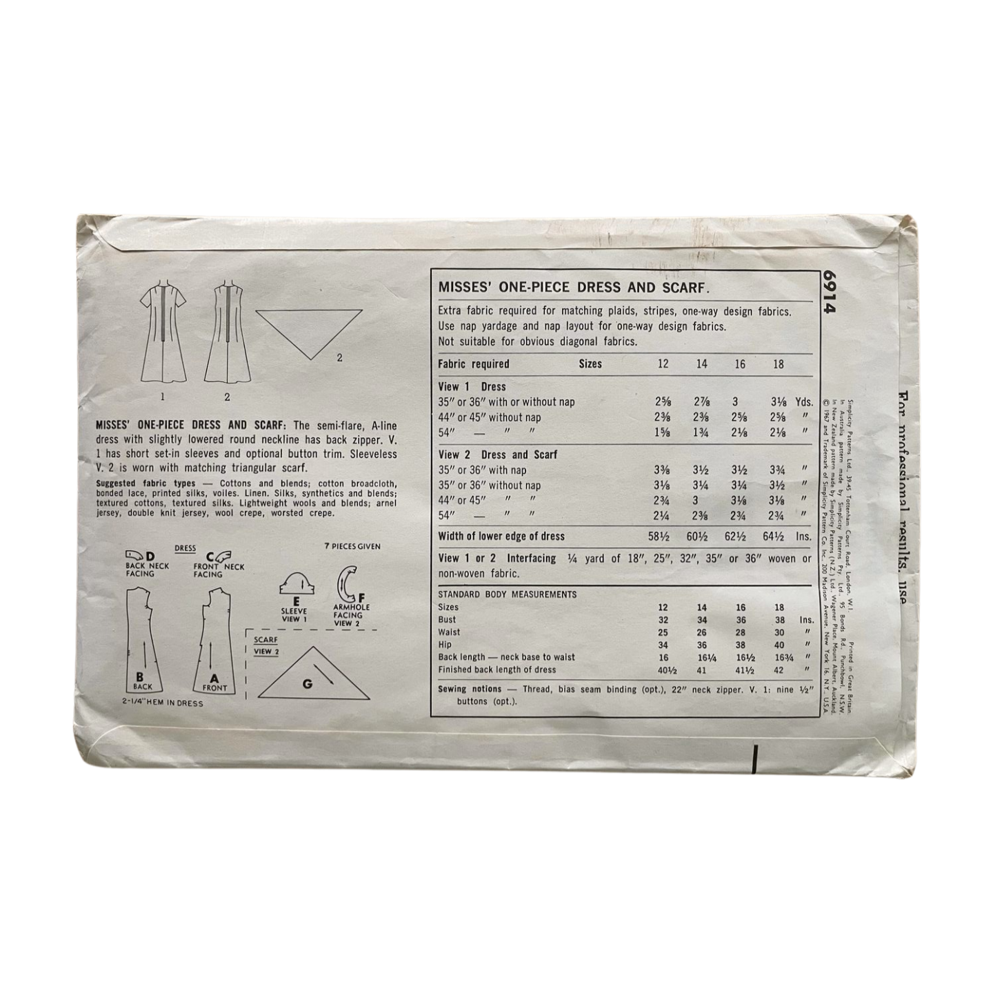 Simplicity 6914 Womens Size 10 Bust 34” Dress