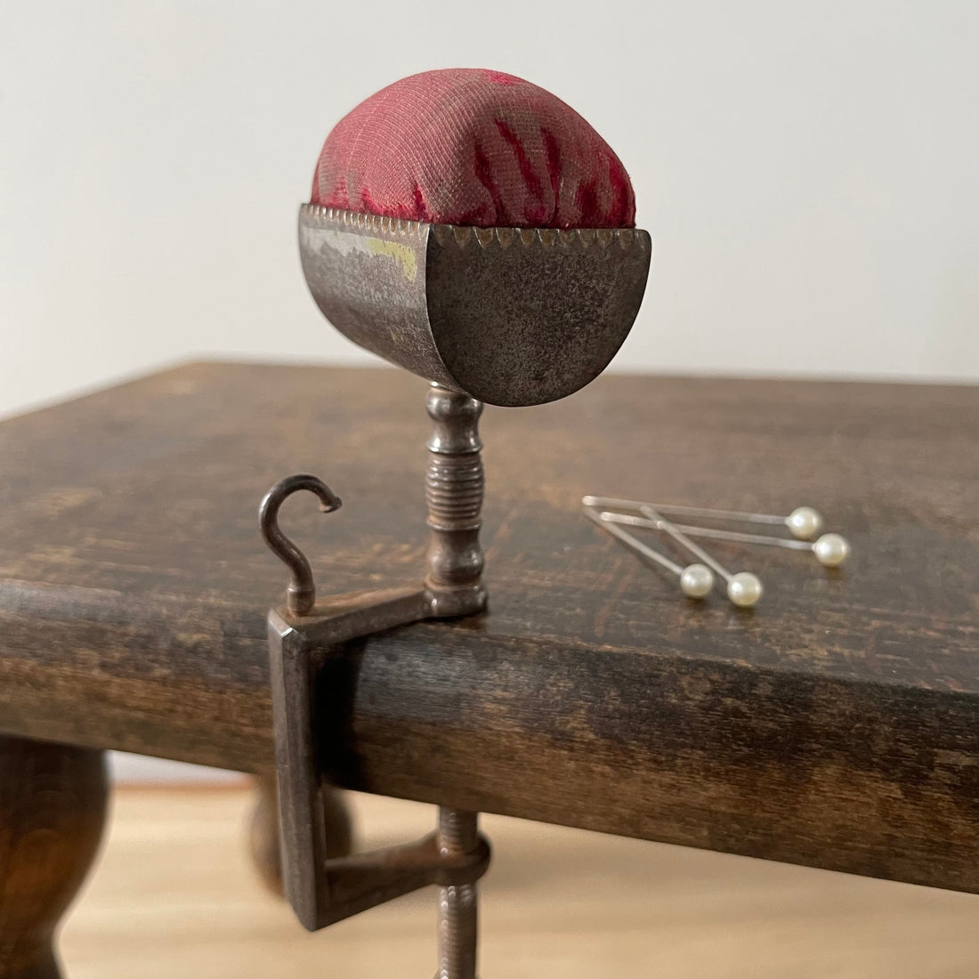 Antique 19th Century Steel Cushion Table Clamp Red