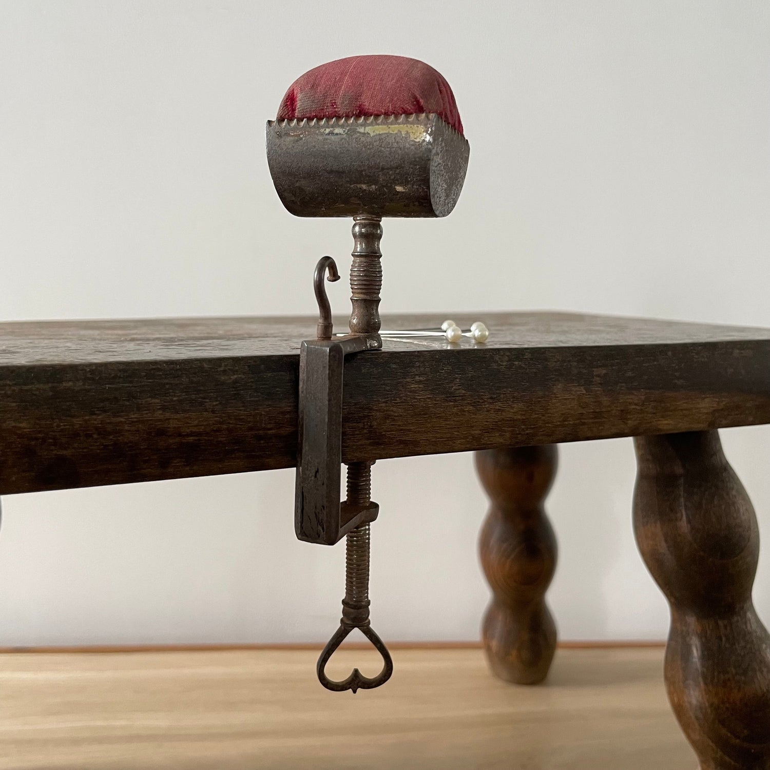 Antique 19th Century Steel Cushion Table Clamp Red