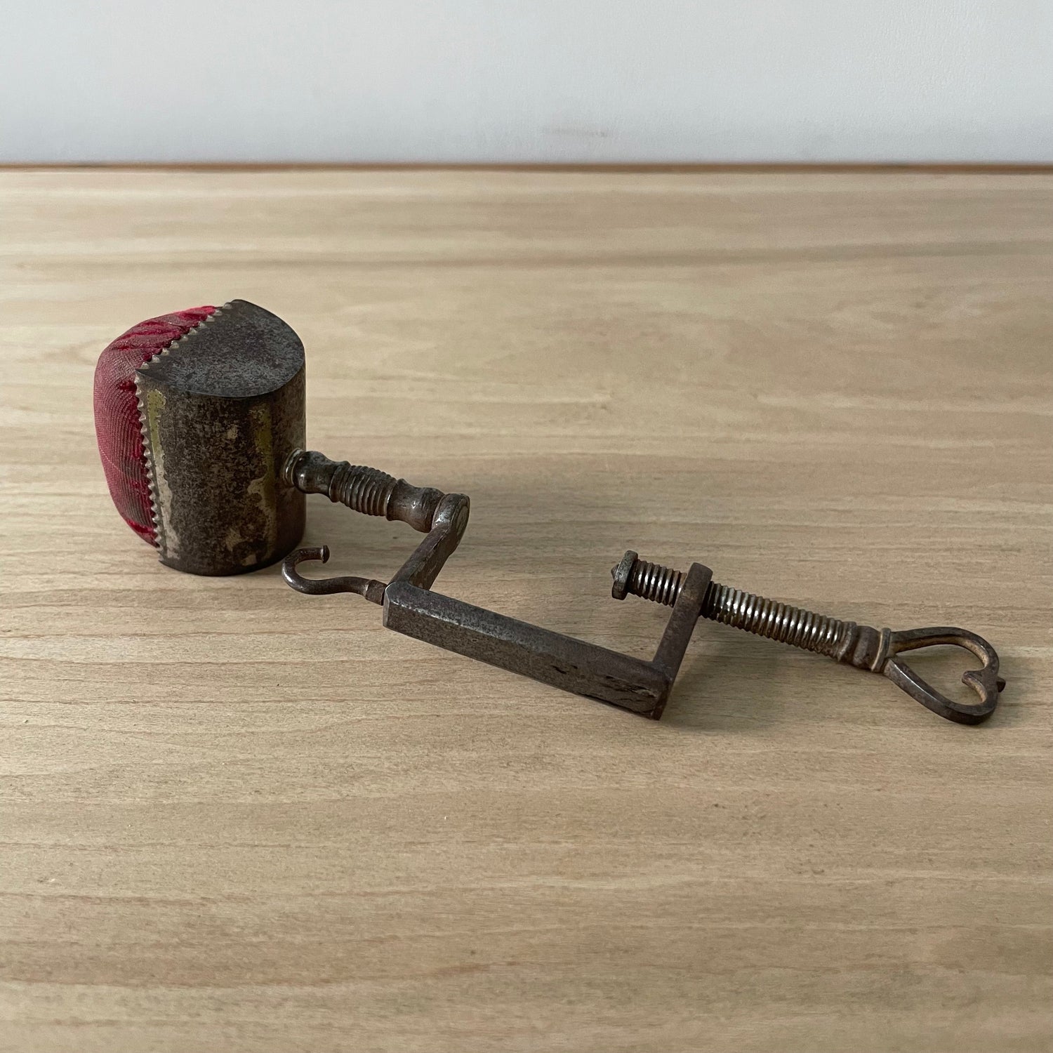 Antique 19th Century Steel Cushion Table Clamp Red