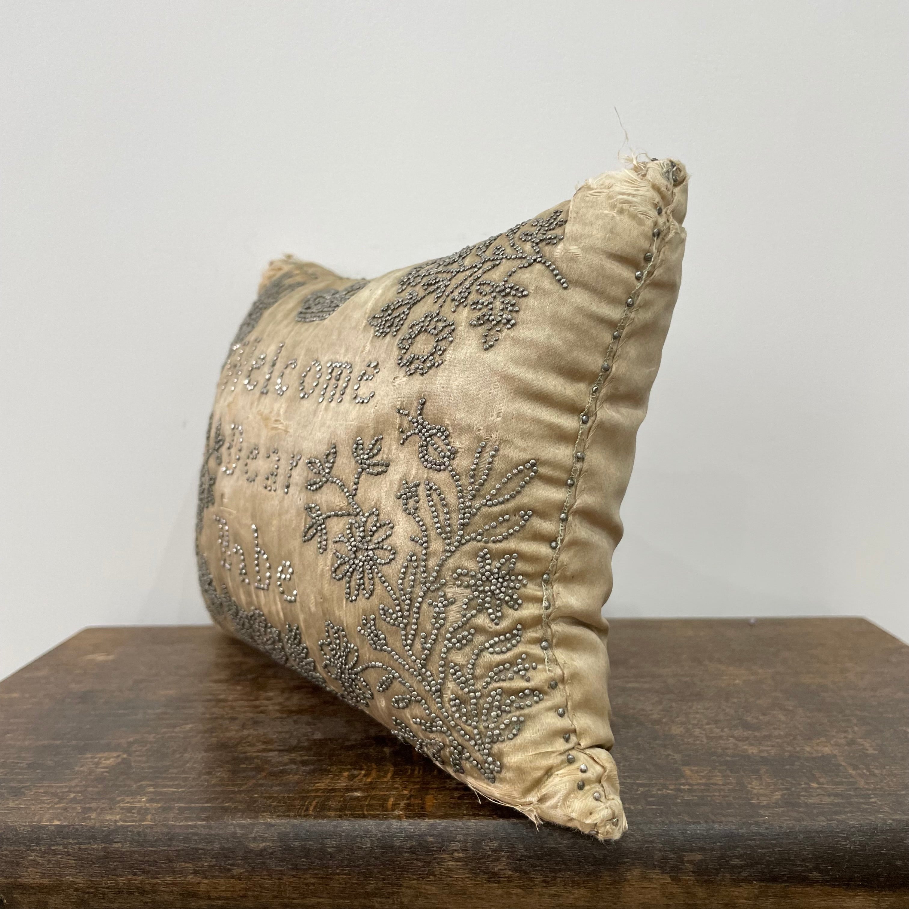 Antique Cream Silk Layette Pin Cushion - &