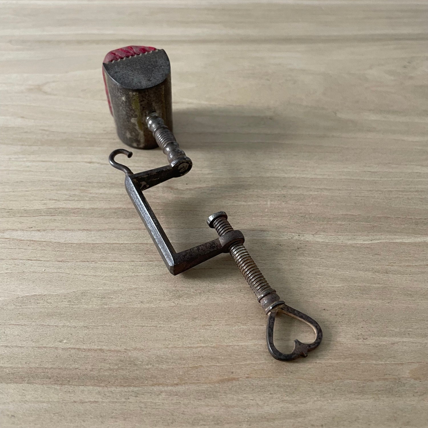 Antique 19th Century Steel Cushion Table Clamp Red