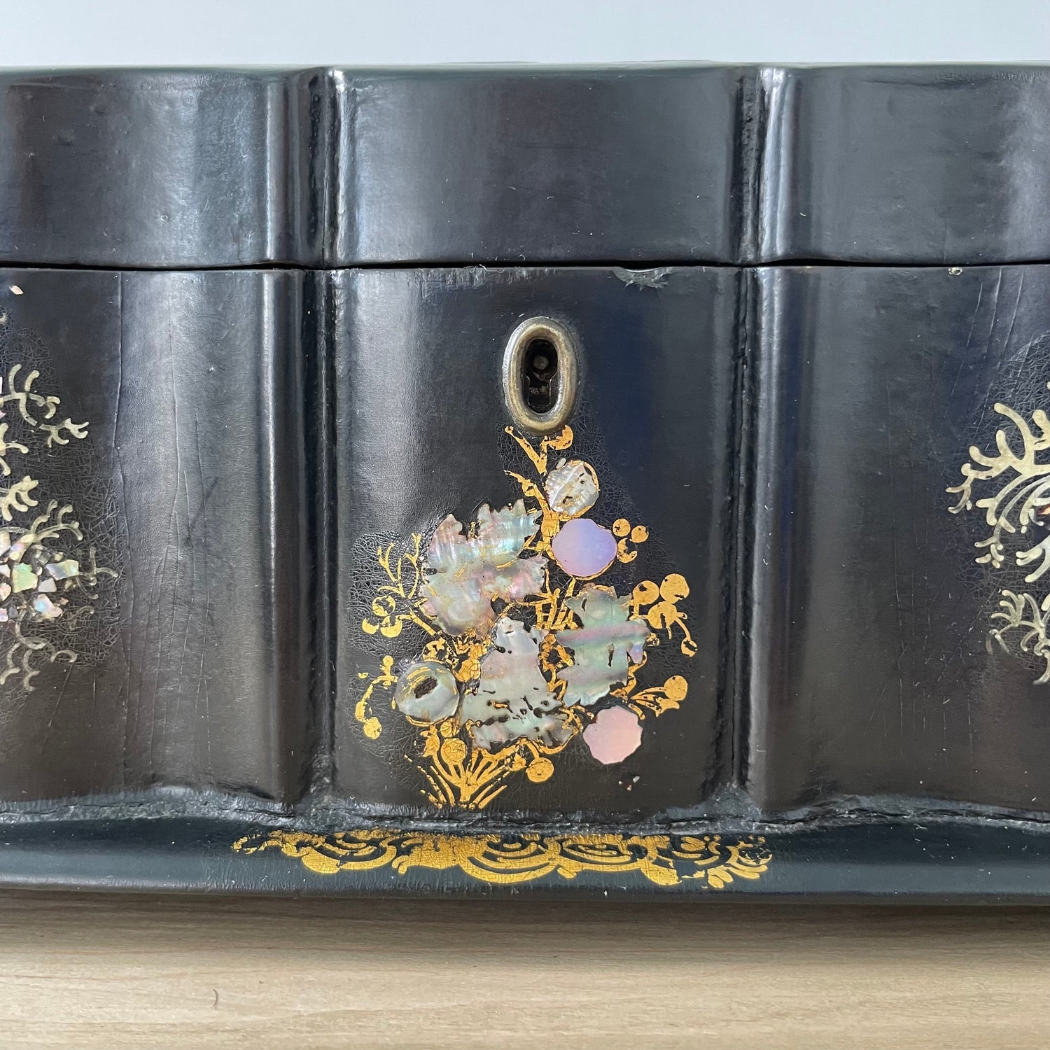 Antique Papier Mâché Sewing Box with Mother-of-Pearl Reels (c.1840)