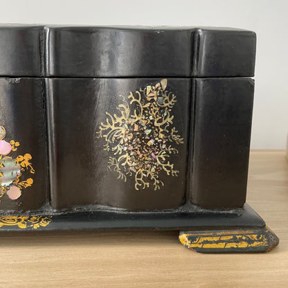 Antique Papier Mâché Sewing Box with Mother-of-Pearl Reels (c.1840)