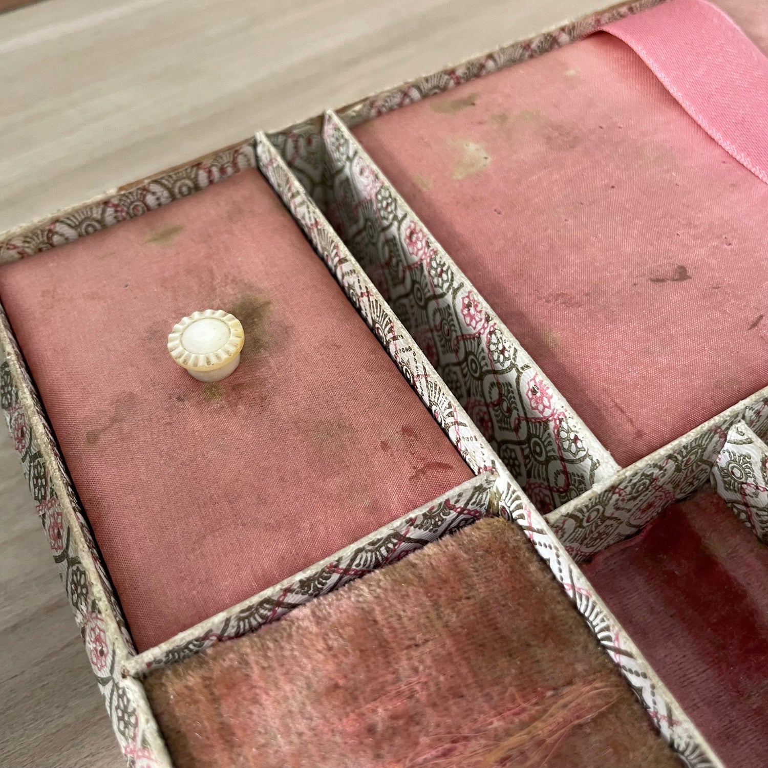 Antique Papier Mâché Sewing Box with Mother-of-Pearl Reels (c.1840)