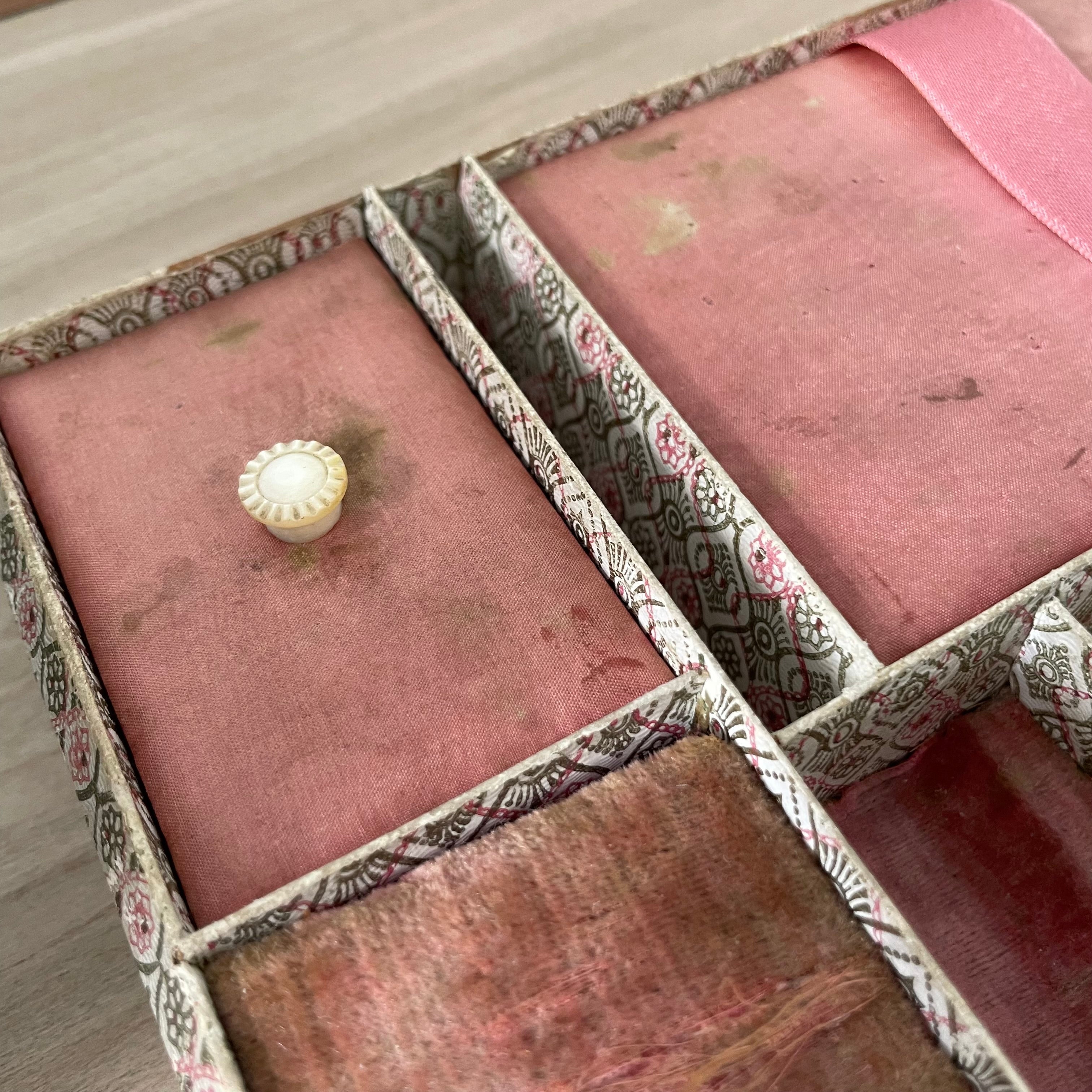 Antique Papier Mâché Sewing Box with Mother-of-Pearl Reels (c.1840)